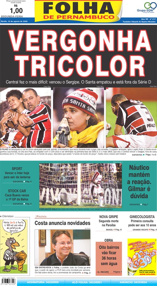 Capa do Jornal Folha de Pernambuco